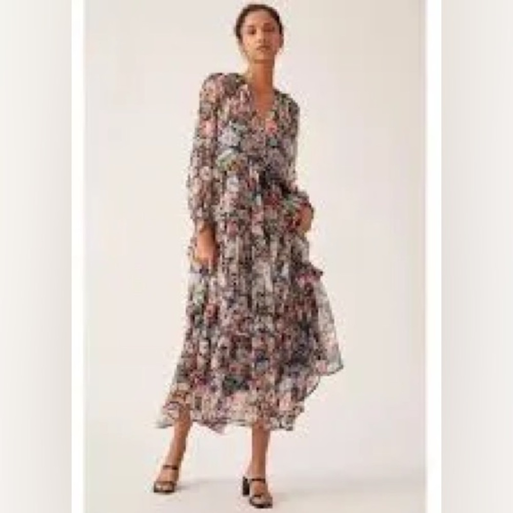 Floral flowy chiffon Marais maxi dress. Size Large. by Anthropologie.